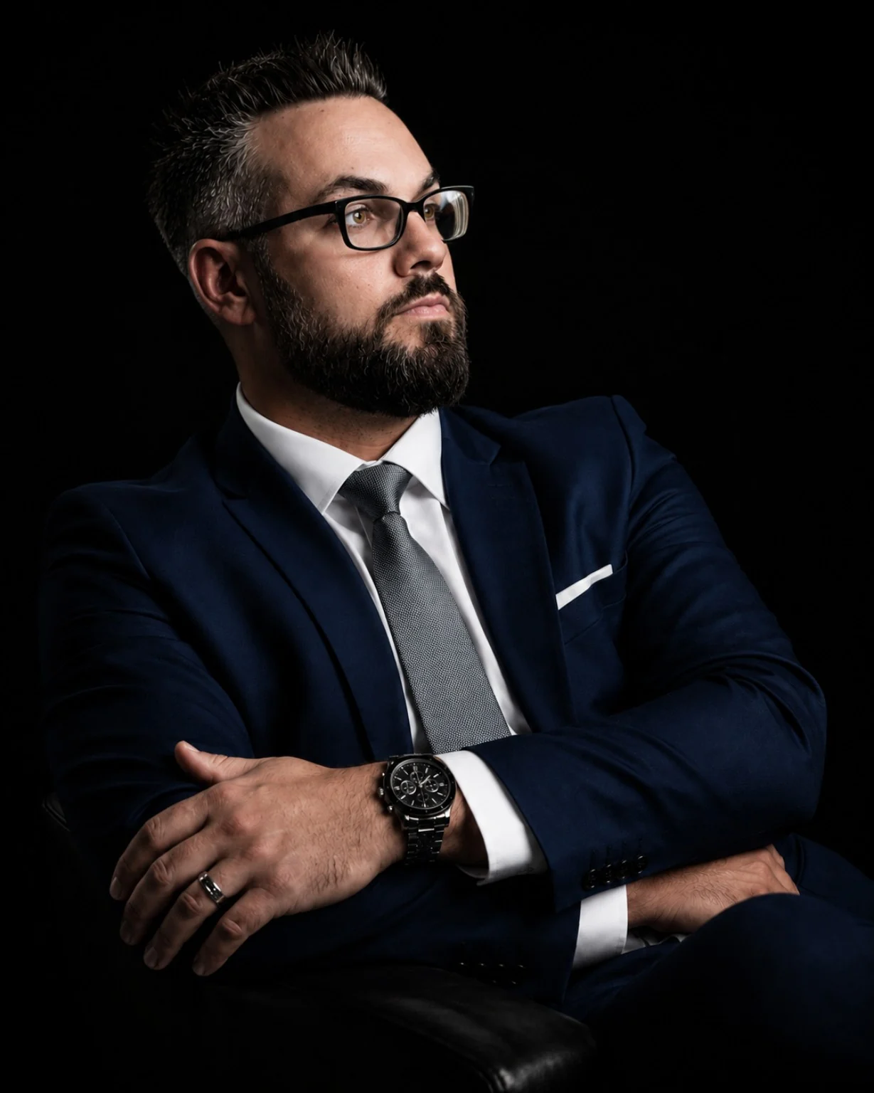 Joshua Werline seated in a navy suit